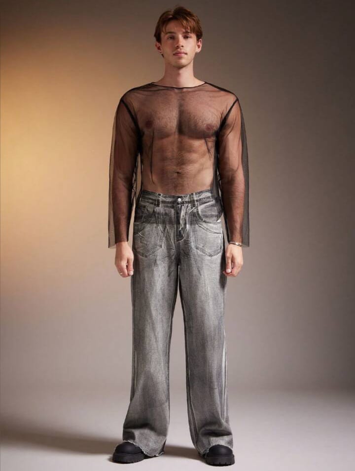 Fashionable Casual Sheer Mesh Long Sleeve Men - T Shirts